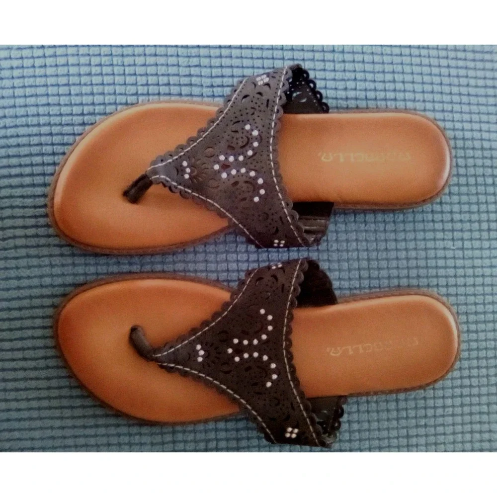Marbella Womens Summer Open Toe Flip Flop (Black) Sparkly Slip On Sandal Sz 8